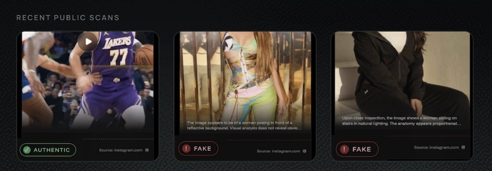 Recent public TrueSeal scans labelled authentic or fake